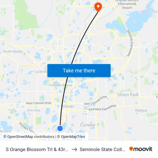 S Orange Blossom Trl & 43rd St to Seminole State College map