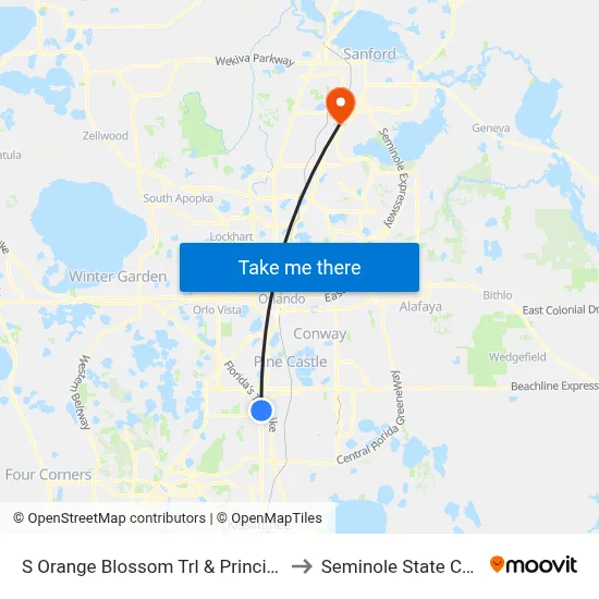 S Orange Blossom Trl & Principal Row to Seminole State College map