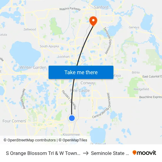 S Orange Blossom Trl & W Town Center Blvd to Seminole State College map