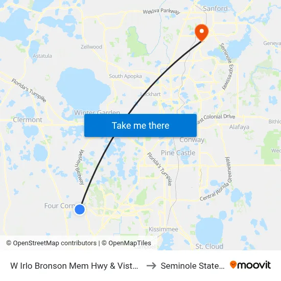 W Irlo Bronson Mem Hwy & Vista Del Lago Blvd to Seminole State College map