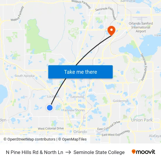 N Pine Hills Rd & North Ln to Seminole State College map