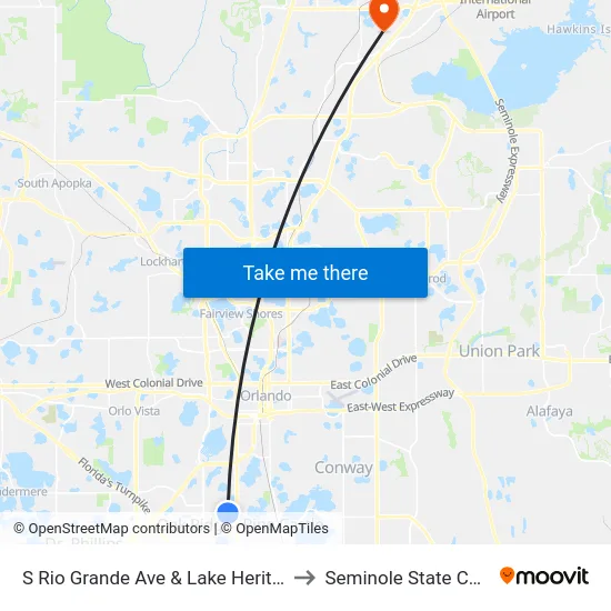 S Rio Grande Ave & Lake Heritage Cir to Seminole State College map