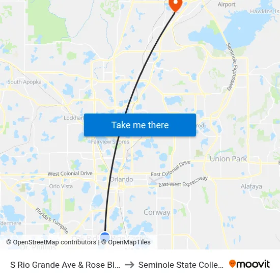 S Rio Grande Ave & Rose Blvd to Seminole State College map