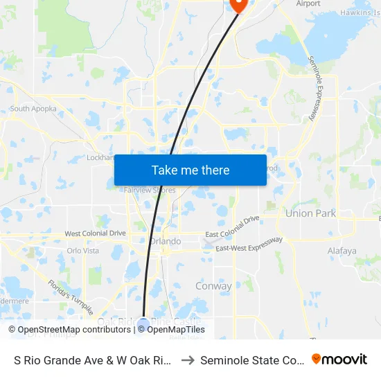S Rio Grande Ave & W Oak Ridge Rd to Seminole State College map