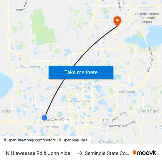 N Hiawassee Rd & John Alden Way to Seminole State College map