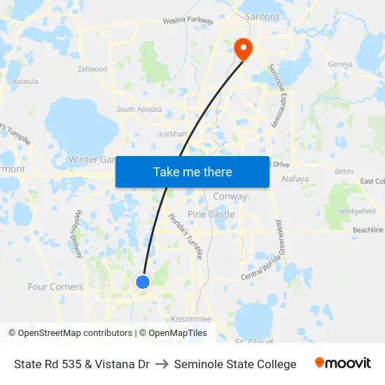 State Rd 535 & Vistana Dr to Seminole State College map