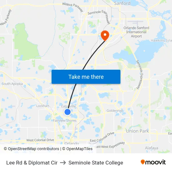 Lee Rd & Diplomat Cir to Seminole State College map