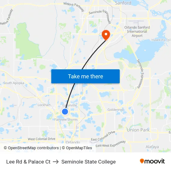 Lee Rd & Palace Ct to Seminole State College map