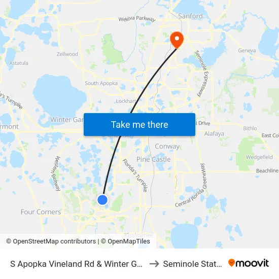 S Apopka Vineland Rd & Winter Garden Vineland Rd to Seminole State College map