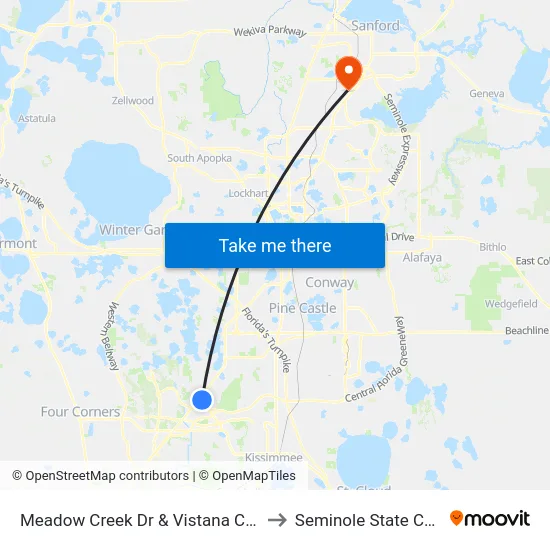 Meadow Creek Dr & Vistana Centre Dr to Seminole State College map