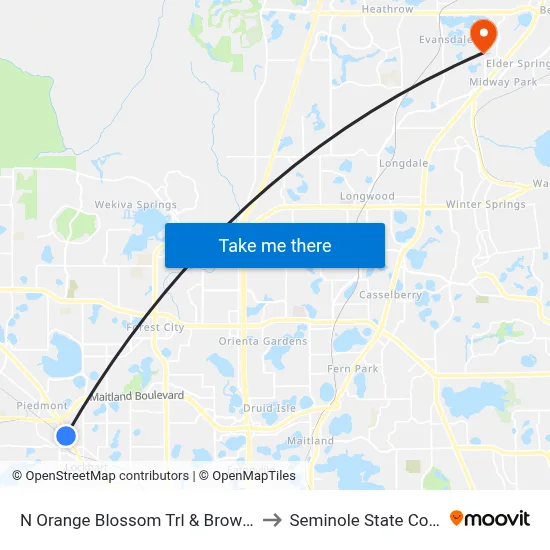 N Orange Blossom Trl & Brownell St to Seminole State College map