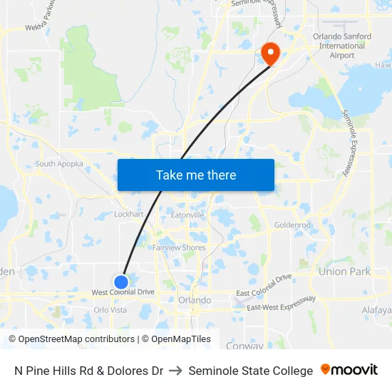 N Pine Hills Rd & Dolores Dr to Seminole State College map