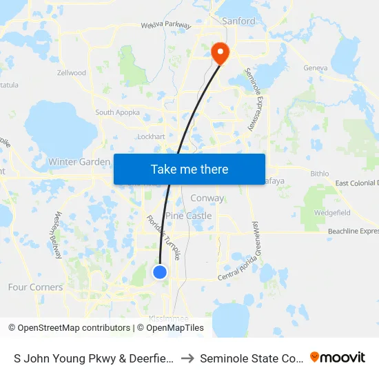 S John Young Pkwy & Deerfield Blvd to Seminole State College map