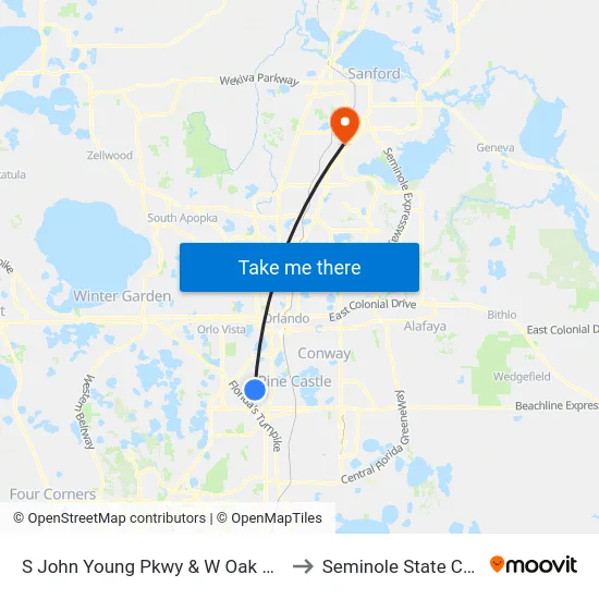 S John Young Pkwy & W Oak Ridge Rd to Seminole State College map