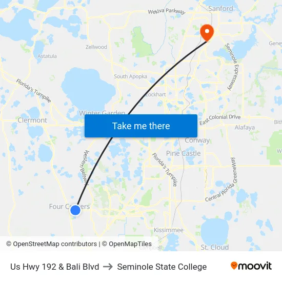 Us Hwy 192 & Bali Blvd to Seminole State College map