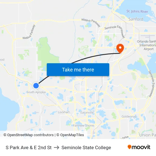 S Park Ave & E 2nd St to Seminole State College map