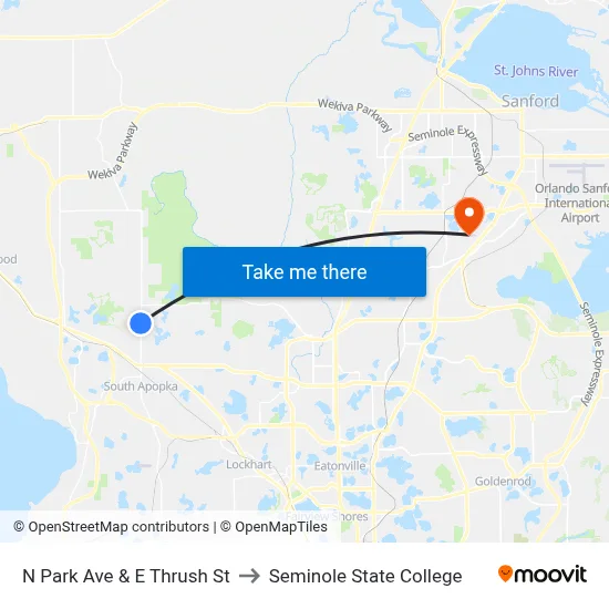 N Park Ave & E Thrush St to Seminole State College map