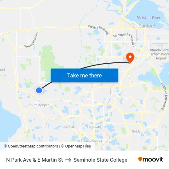 N Park Ave & E Martin St to Seminole State College map