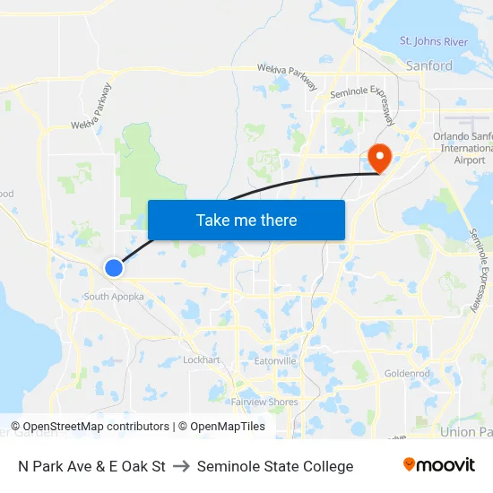 N Park Ave & E Oak St to Seminole State College map