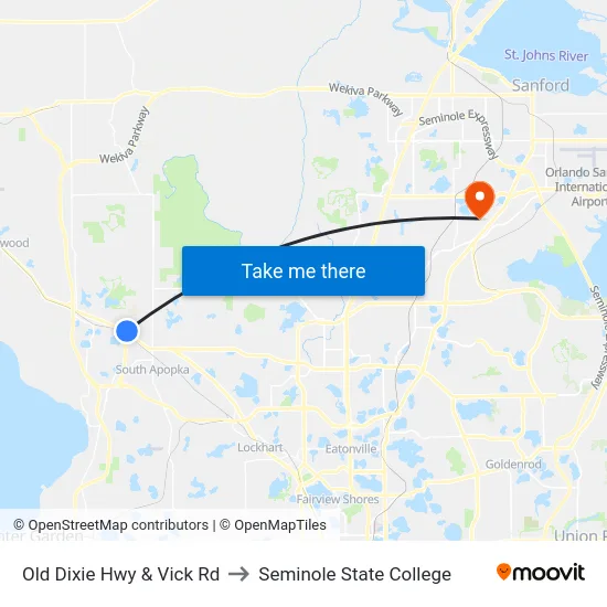 Old Dixie Hwy & Vick Rd to Seminole State College map