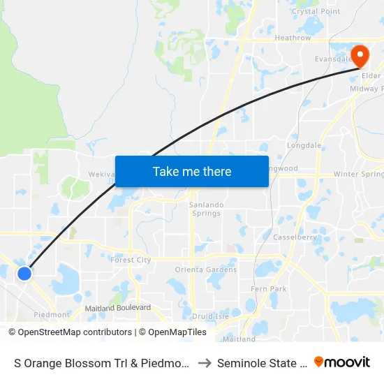 S Orange Blossom Trl & Piedmont Wekiwa Rd to Seminole State College map