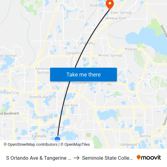 S Orlando Ave & Tangerine Pl to Seminole State College map