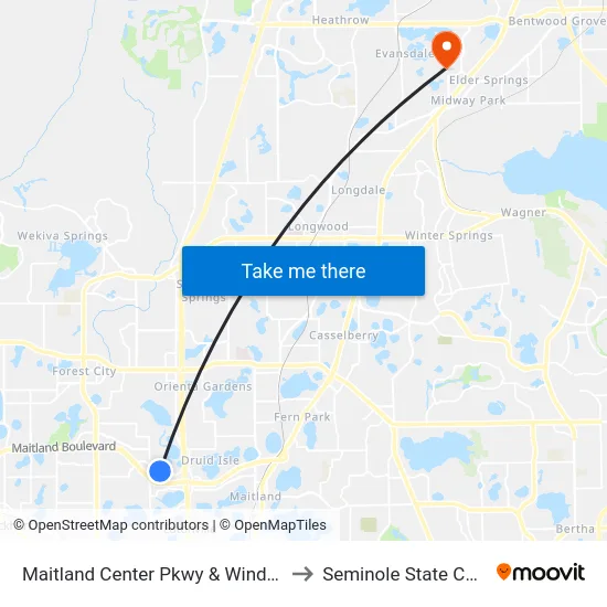 Maitland Center Pkwy & Winderley Pl to Seminole State College map