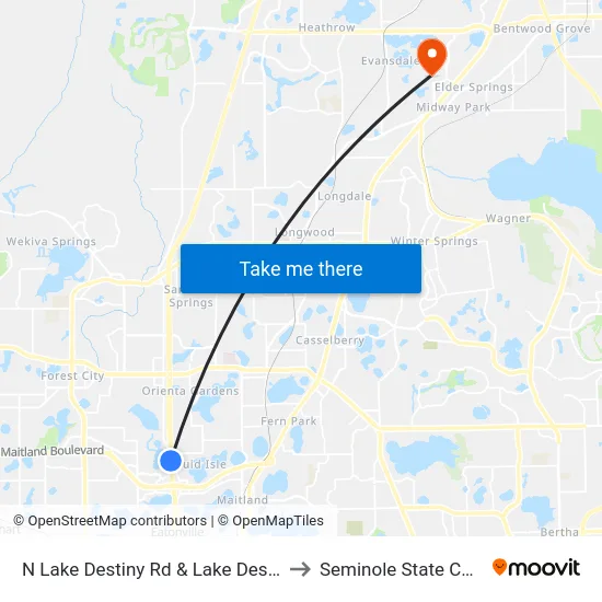 N Lake Destiny Rd & Lake Destiny Rd to Seminole State College map