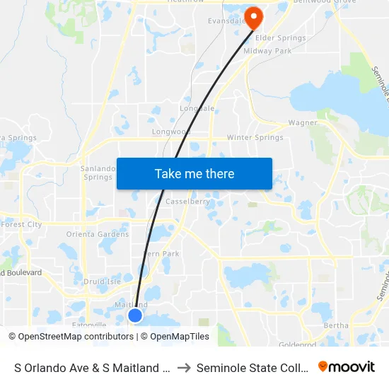 S Orlando Ave & S Maitland Ave to Seminole State College map