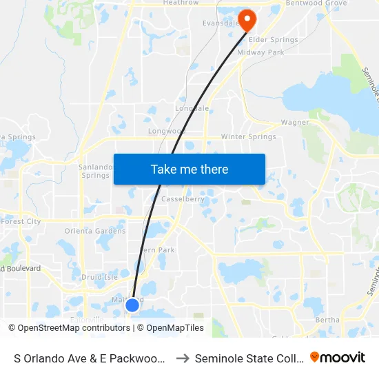 S Orlando Ave & E Packwood Ave to Seminole State College map