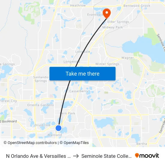 N Orlando Ave & Versailles Dr to Seminole State College map