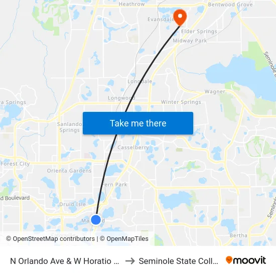 N Orlando Ave & W Horatio Ave to Seminole State College map