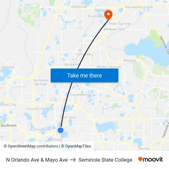 N Orlando Ave & Mayo Ave to Seminole State College map