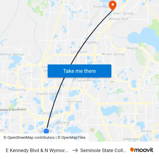 E Kennedy Blvd & N Wymore Rd to Seminole State College map