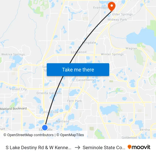 S Lake Destiny Rd & W Kennedy Blvd to Seminole State College map
