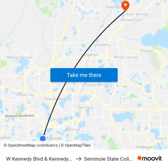 W Kennedy Blvd & Kennedy Cir to Seminole State College map
