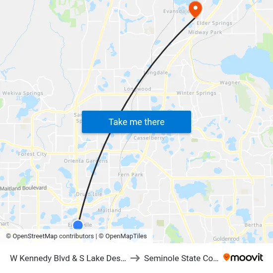 W Kennedy Blvd & S Lake Destiny Dr to Seminole State College map