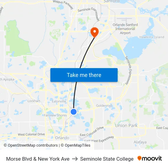 Morse Blvd & New York Ave to Seminole State College map
