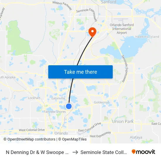 N Denning Dr & W Swoope Ave to Seminole State College map