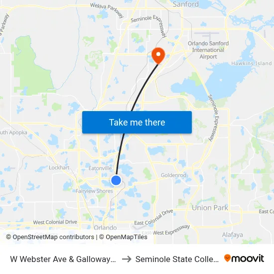 W Webster Ave & Galloway Dr to Seminole State College map