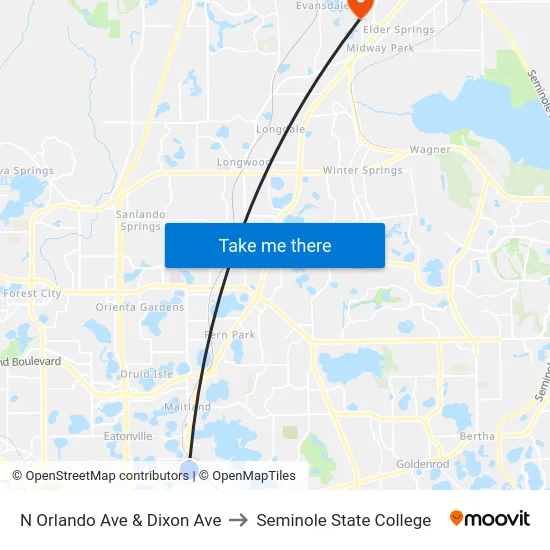 N Orlando Ave & Dixon Ave to Seminole State College map