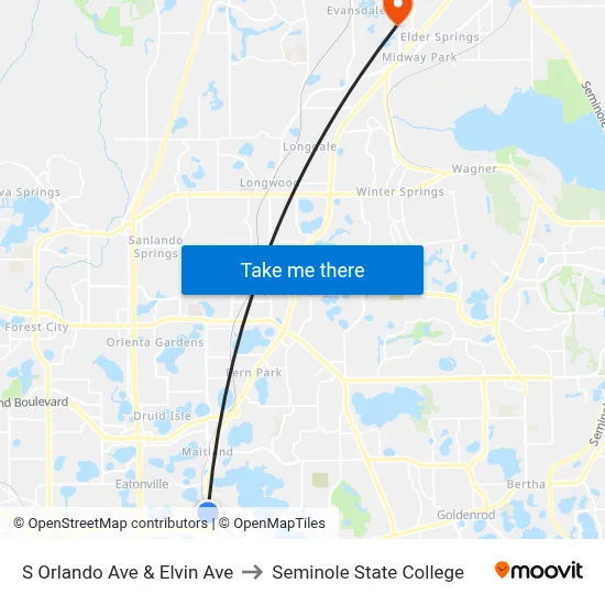 S Orlando Ave & Elvin Ave to Seminole State College map