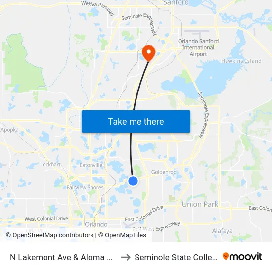 N Lakemont Ave & Aloma Ave to Seminole State College map