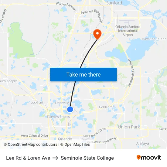 Lee Rd & Loren Ave to Seminole State College map