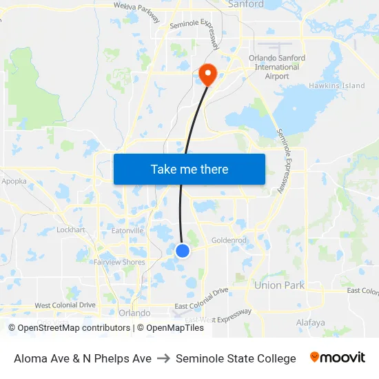 Aloma Ave & N Phelps Ave to Seminole State College map