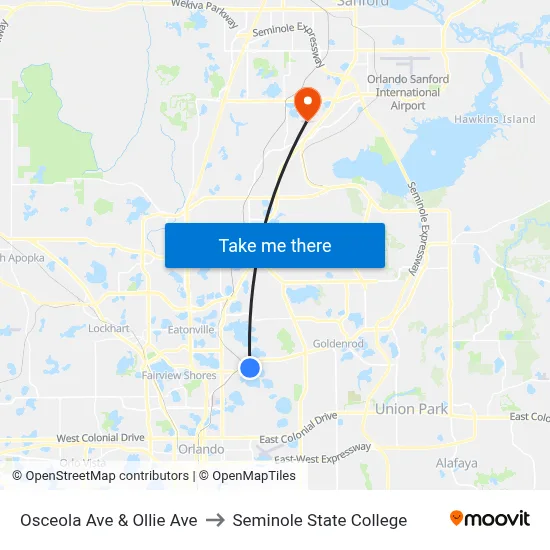Osceola Ave & Ollie Ave to Seminole State College map