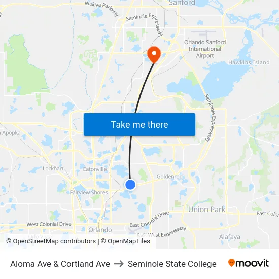 Aloma Ave & Cortland Ave to Seminole State College map
