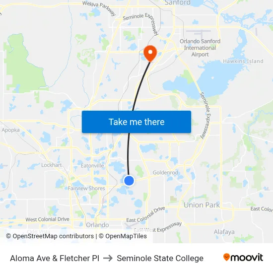 Aloma Ave & Fletcher Pl to Seminole State College map
