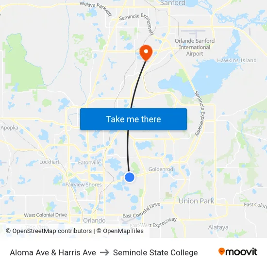 Aloma Ave & Harris Ave to Seminole State College map