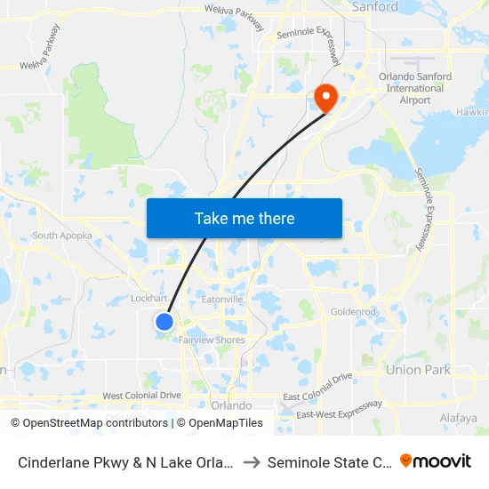 Cinderlane Pkwy & N Lake Orlando Pkwy to Seminole State College map